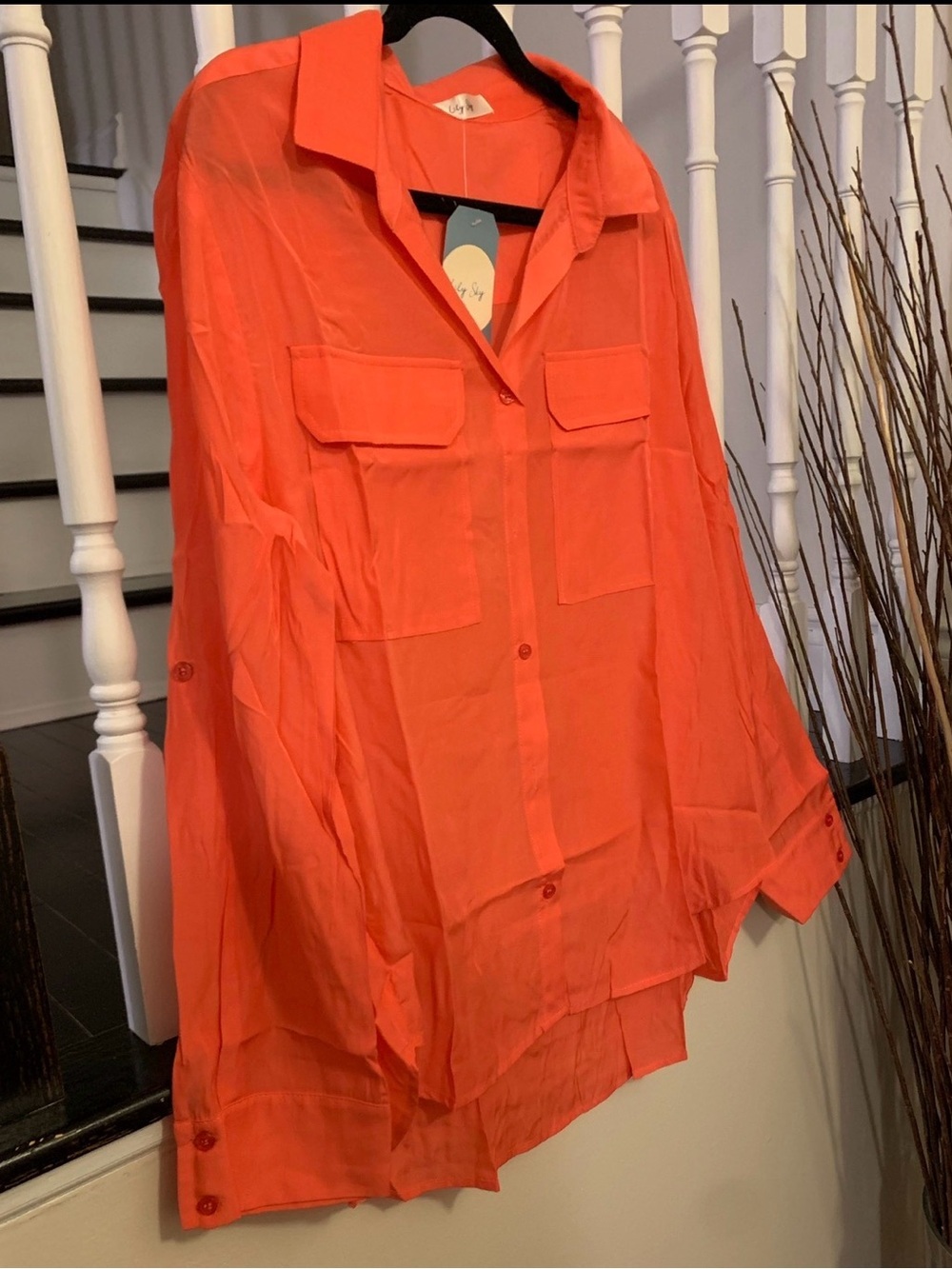 Button-Up Blouse in Bright Peach